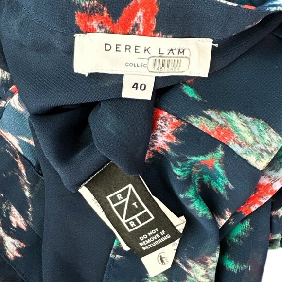 Derek Lam Collective Blue Floral Chiffon Ruffle Long Sleeve Blouse Top RTR 40 - Picture 7 of 7